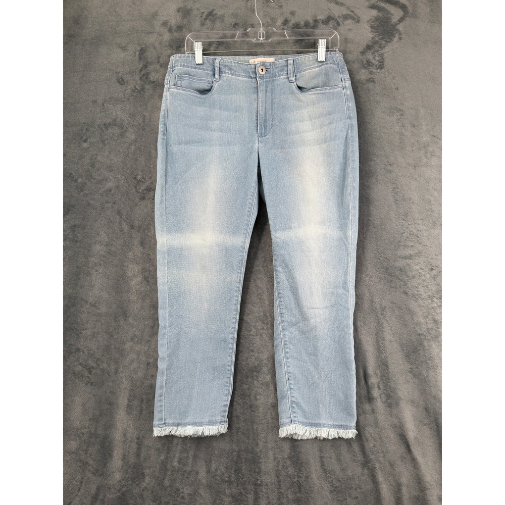 J Jill Jeans Womens Size 8 Light Wash Cropped Raw Hem Stretch Denim Pockets Blue
